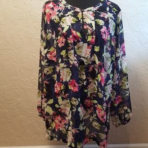Liz Claiborne semi sheer Navy floral blouse sz 2X